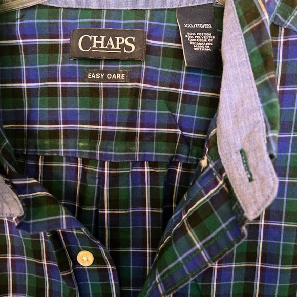 Men's Chaps blue and green check L/S button down shirt Size XXL - Picture 4 of 5